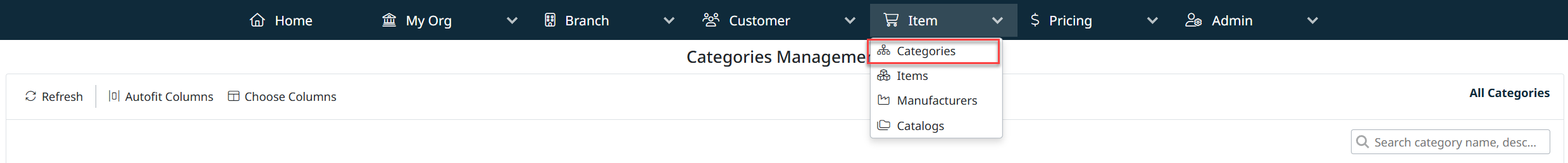 Navigate to Item Categories