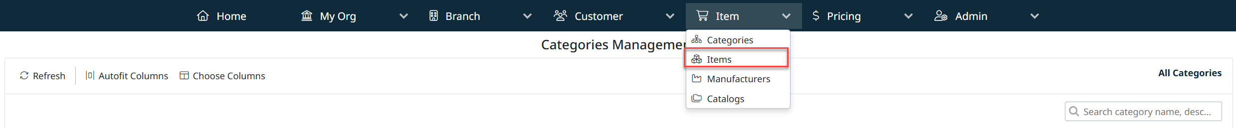 Item Management Navigation